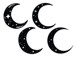 Starry Crescent Moon Free SVG File Bundle for Members – Celestial clipart image