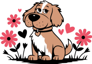 Cute Puppy with flowers and hearts Free SVG File for Members - Valentine’s Dog Design