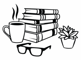 Stack of Books with Coffee, Glasses and plant Free SVG File for Members – wall sticker