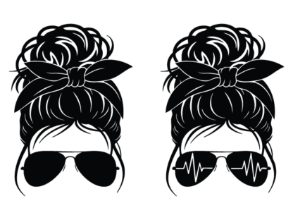 Messy Bun with heartbeat sunglasses Free SVG File for Members – healthcare sticker