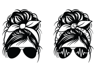 Messy Bun with heart wave glasses Free SVG File for Members – healthcare sticker