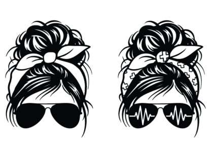 Messy Bun with heart wave glasses Free SVG File for Members – healthcare sticker