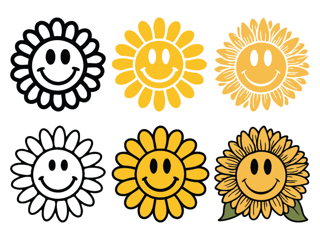 Smiley Sunflower Free SVG File bundle – Floral emoji clipart image