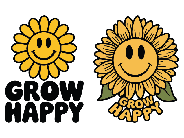 Grow Happy, sunflower emoji Free SVG File for Members – Positive sayings