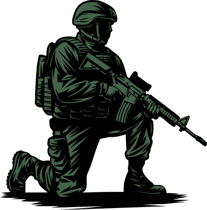 Military soldier kneeling, holding a rifle Free SVG File for Members – Army man clipart