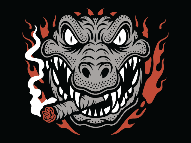 Flaming Crocodile Head with Cigar Free SVG File for Members – smoking tattoo