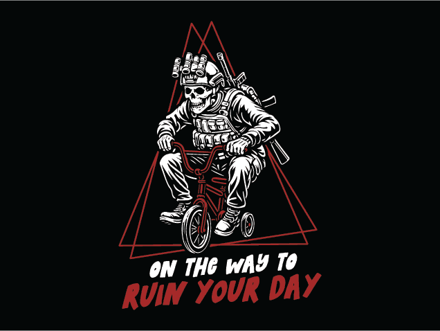 On the Way to Ruin Your Day Free SVG File for Members – Funny Skeleton Soldier on Tricycle svg