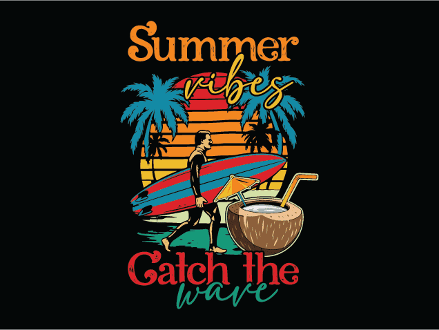 Summer Vibes, Catch the Wave Free SVG File for Members – tshirt design