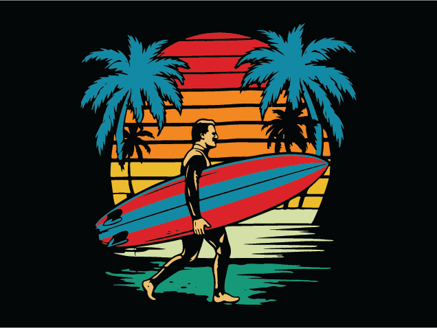 Retro Sunset Surfer Free SVG File for Members – Beach Scene wall sticker