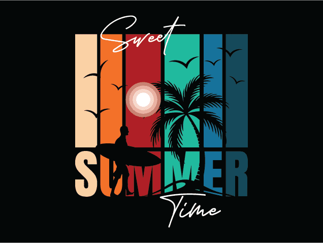 Sweet Summer time, Retro Sunset and surfer Free SVG File for Members – tshirt design