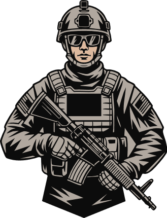 Military soldier in tactical gear holding a rifle Free SVG File for Members – Army man clipart
