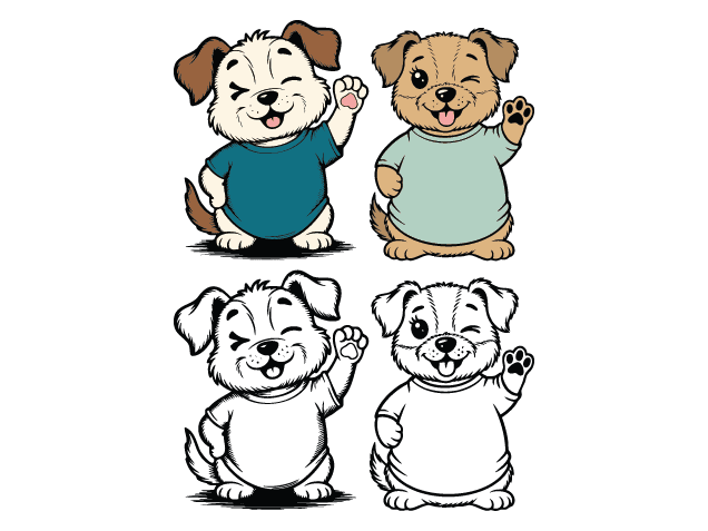 Cute Cartoon Puppies Waving Free SVG File for Members - dog clipart image