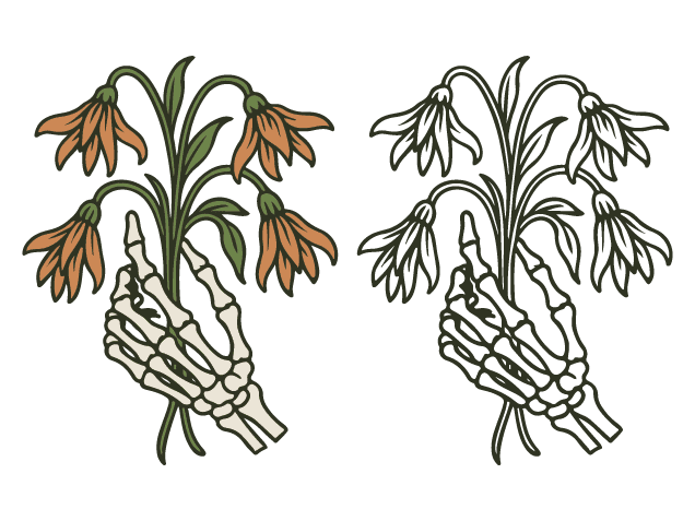 Skeleton Hand holding wilted flowers Free SVG File – spooky sticker