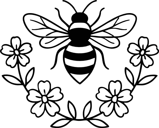 Bee and Flowers Free SVG File for Members - floral clipart image
