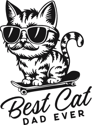 Best Cat Dad Ever, Cool Cat on Skateboard Free SVG File for Members - tshirt design