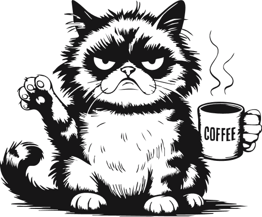 Angry Cat with Coffee Free SVG File for Members - Grumpy Cat clipart image