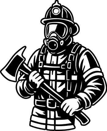 Firefighter with Helmet and Gas Mask, Holding Axe - Free SVG File for Members
