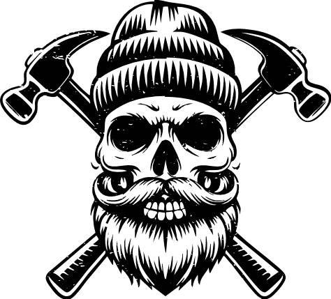 Carpenter Skull SVG, Bearded Skull with Crossed Hammers Free SVG File for Members
