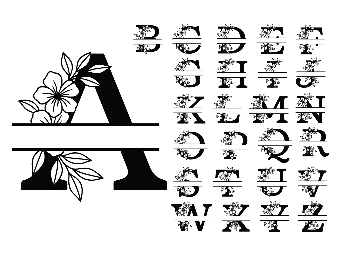 Alphabet With Flower, A to Z Bundle Free SVG File for Members – Floral Monogram frame