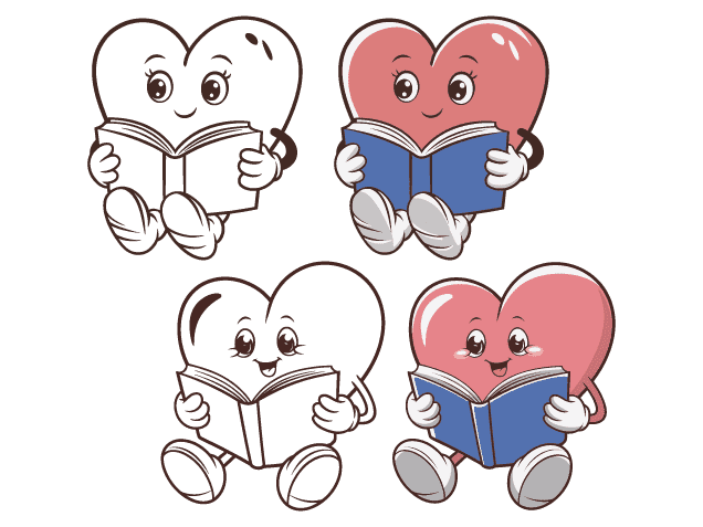 Cute Animated Heart reading a book Free SVG File for Members - school wall sticker