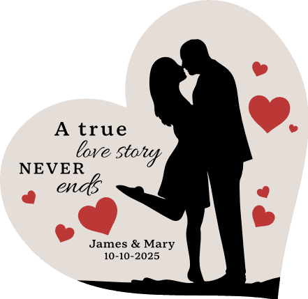 A True Love Story Never Ends Free SVG File for Members – customized heart wedding sign