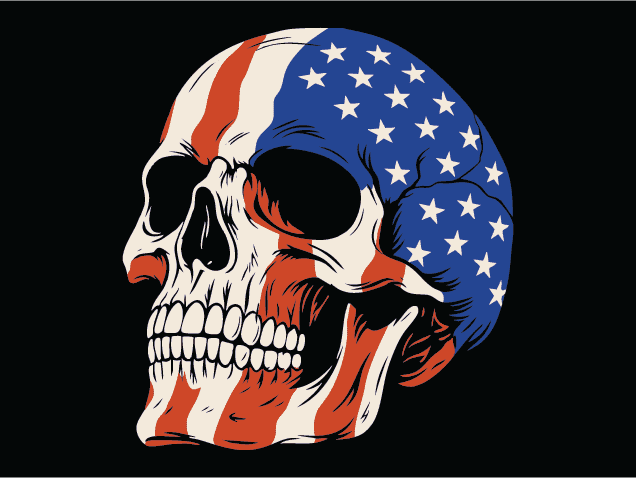 American flag print skull Free SVG File for Members - 4th of July, clipart image