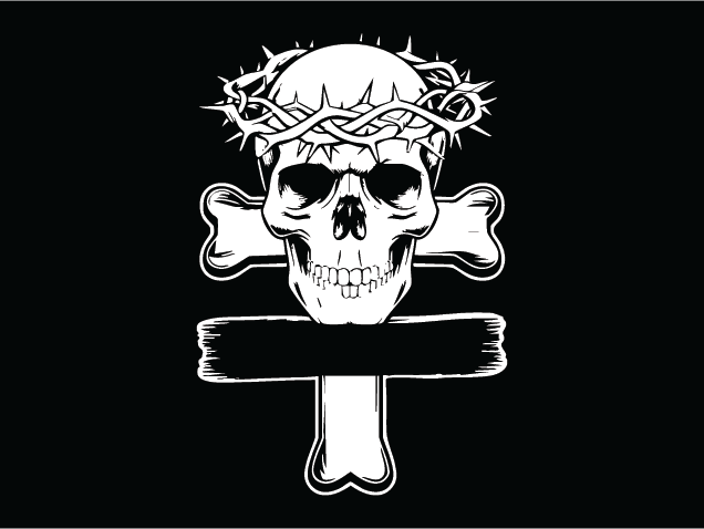 Skull with thorns crown and cross Free SVG File - Christian design
