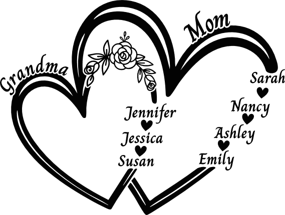 Grandma Mom family heart with custom names Free SVG File for Members – personalized gift