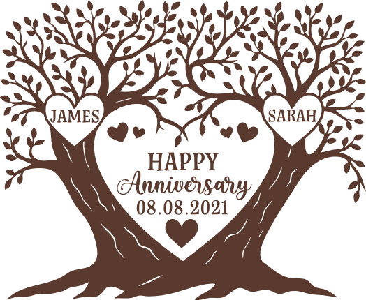 Happy Anniversary, heart tree Free SVG File for Members – personalized name design