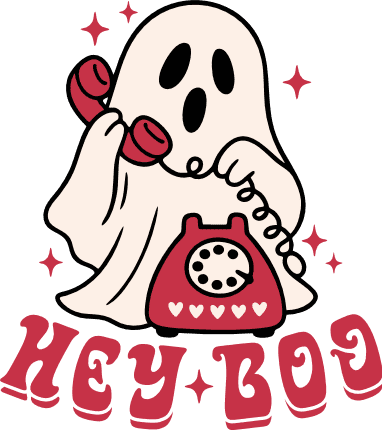 Hey Boo, Cute ghost on phone Free SVG File for Members – Halloween tshirt design