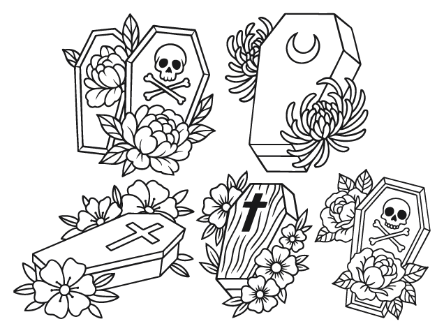 Coffin with Flowers, skull, cross Free SVG File Bundle for Members – halloween sticker