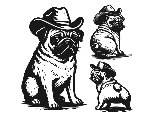 Pug dog with cowboy hat Free SVG File Bundle for Members – Puppy Clipart