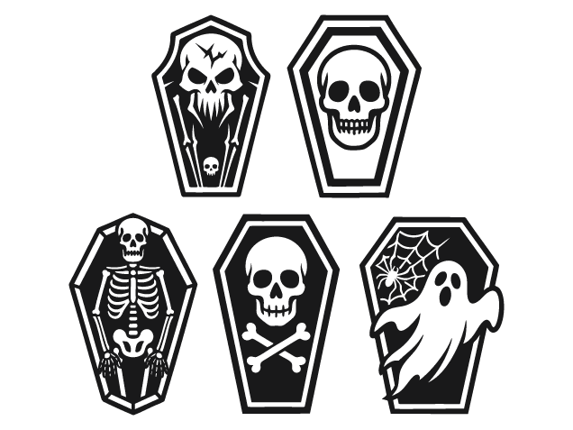 Scary Coffin with skull, ghost, bones Free SVG File Bundle for Members – Halloween sticker
