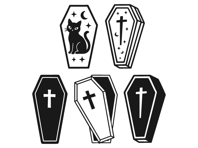 Coffin with cat, christian cross Free SVG File Bundle for Members – Halloween sticker