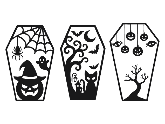 Coffin with pumpkins, cat, haunted tree, bat Free SVG File Bundle for Members – Halloween sticker