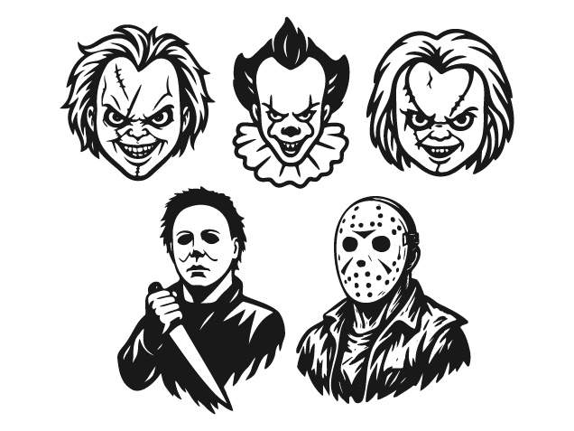 Horror Characters, Masked man with knife, man with scars Free SVG File Bundle for Members – Halloween clipart
