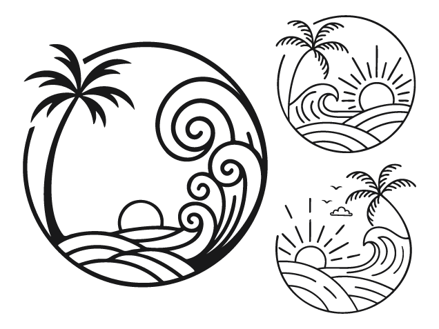 Tropical Beach Sunset scene Free SVG File bundle for Members – Palm Tree and Ocean Waves sticker