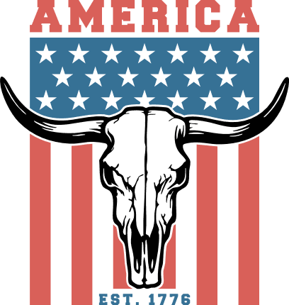 America EST 1776, Longhorn Skull with Flag Free SVG File for Members – 4th of July SVG