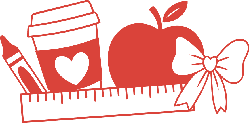 Crayon, apple, ruler, coffee cup, ribbon bow Free SVG File for Members – Back to School svg