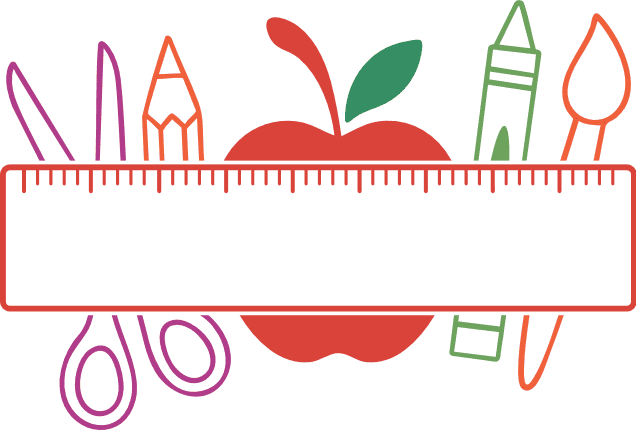 Scissor, Crayon, Pencil, Brush, apple, ruler split text frame Free SVG File for Members – Back to School
