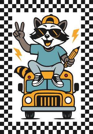Cool Raccoon sitting on school bus Free SVG File for Members – Back to School t-shirt design