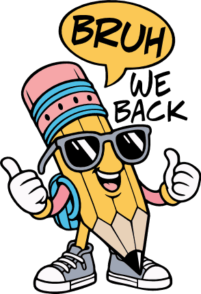 Bruh We Back, pencil mascot Free SVG File for Members – Back to school t-shirt design