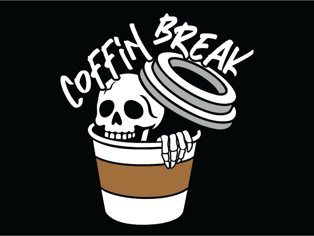 Coffin Break, Skull in coffee cup Free SVG File for Members – funny halloween mug design