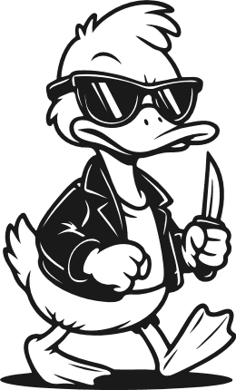 Cartoon duck in sunglasses and jacket, holding a knife Free SVG File for Members