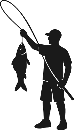 Fisherman holding a fish and fishing rod silhouette Free SVG File for Members – Fishing clipart