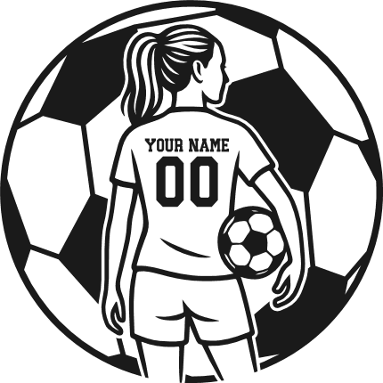 Soccer Ball and Girl Player Back pose Free SVG File for Members - Personalized name sports design