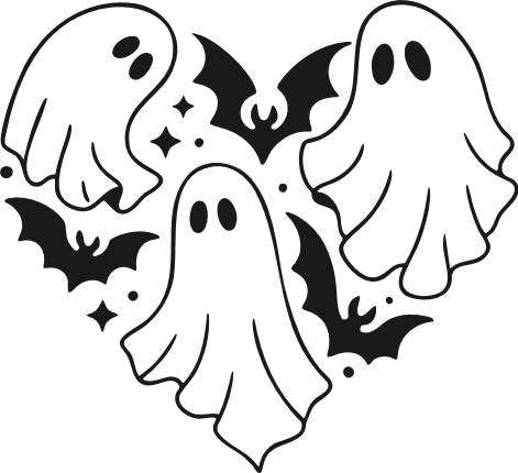 Heart Made of Ghost and bats Free SVG File for Members – spooky clipart image