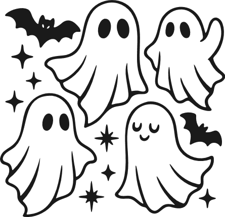 Ghost and flying bats Free SVG File – Halloween Clipart image