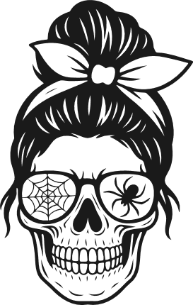 Skull with messy bun, headband, sunglasses Free SVG File for Members – Halloween wall sticker