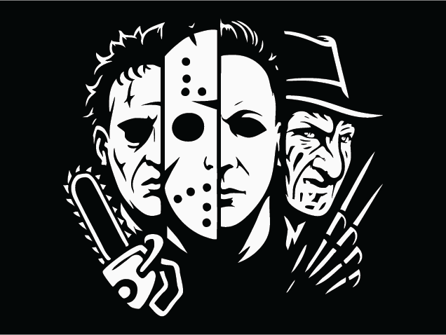 Scary Men Faces with Chainsaw, Hockey Mask, Claw Glove Free SVG File for Members – halloween sticker